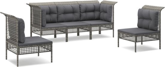 vidaXL 5-delige Loungeset met kussens poly rattan grijs