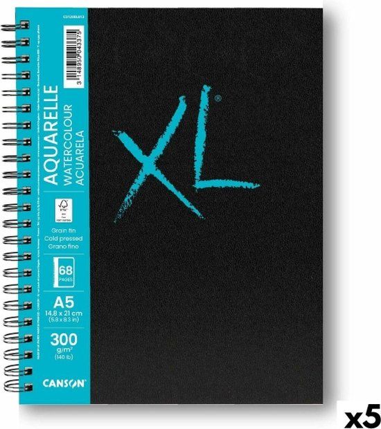 Canson XL Book A5 Spiraalband 68 vel 300 g/m² Zwart, Blauw