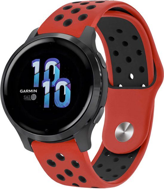 iMoshion Siliconen sport 22 mm bandje - Rood/Zwart - Geschikt voor Garmin, Samsung, Polar, Huawei, Xiaomi, Suunto, OnePlus, Fossil - Druksluiting