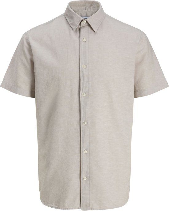 JACK&JONES JJEBREEZE LINEN BLEND SHIRT S/S SN Heren Overhemden Korte Mouw Katoen Linnen Regular Fit Casual Knopen Borstzak Klassieke Kraag String L