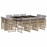 vidaXL 11-delige Tuinset met Kussens, Poly Rattan, Gemengd Beige