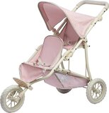 Teamson Kids Dubbel Poppenwagen Voor Babypoppen - Roze/Grijs