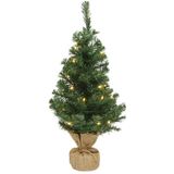 Bellatio Decorations mini kerstboom - H45 cm - met kerstverlichting - jute zak - klein kunstboompje - kunst kerstboom met LED lich