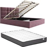 Vente-unique Bed met opbergruimte stof bordeaux 160 x 200 cm