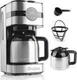 Barista Touch Iso Filterkoffiezetapparaat met thermokan, 24-uurs timer en permanent filter, voor 8 kopjes koffie, koffiezetapparaat voor poeder, roestvrij staal