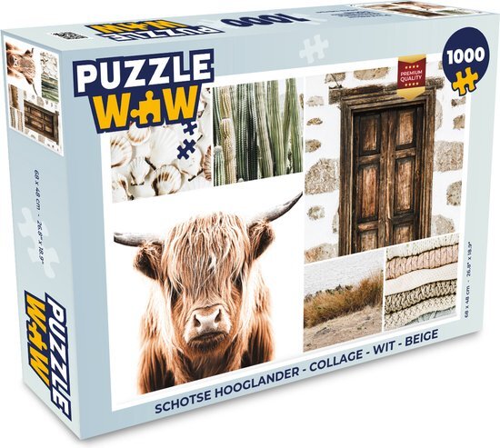 MuchoWow Puzzel Schotse hooglander - Collage - Wit - Beige - Legpuzzel - Puzzel 1000 stukjes volwassenen