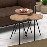 en.casa Bijzettafel Ølgod rond set van 3 houtkleurig en zwart