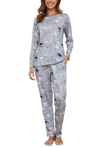 Reliwel Pyjama Dames Lange Pyjama Katoenen Winter Pyjama Set Ronde Hals Top en Pyjamabroek Lange Mouwen Loungewear Nachtkleding Huispak Gezellig Vrijetijdspak