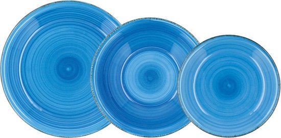 Quid Vita Azul 18-delige Bordenset - Blauw - Aardewerk - Rond - Magnetron- en Vaatwasserbestendig