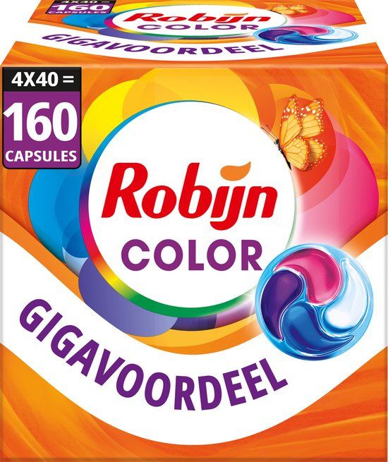 Robijn Wasmiddel - 4-in-1 Wascapsules - Color - 4 x 40 stuks - 160 Wasbeurten - Voordeelverpakking