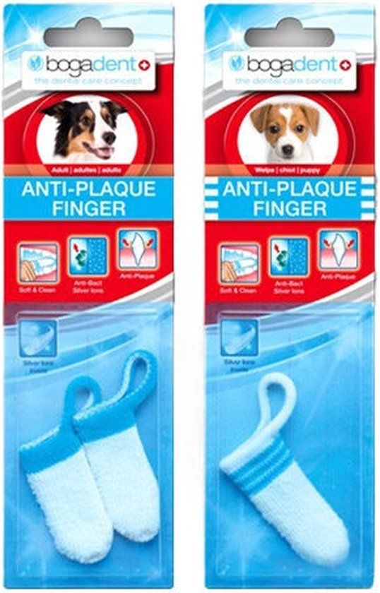 Bogar Bogadent Bogar Anti-Plaque Finger Hond Blauw/Wit Textiel 2 stuks