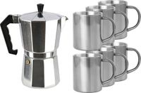 Appareil à café/expresso à percolateur argenté sans marque avec 6 tasses en acier inoxydable