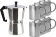 Appareil à café/expresso à percolateur argenté sans marque avec 6 tasses en acier inoxydable