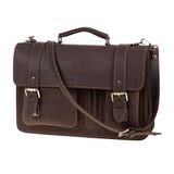 MIKA Unisex aktetas Steward van echt leer/zadelleer, schoudertas met 3 hoofdvakken, schoudertas voor dames en heren, bagage, handbagage (1 stuk), donkerbruin, ca. 43 x 17 x 29 cm, antiek