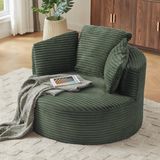 MODFU Ronde Fauteuil – Ergonomisch met pocketveren – Zachte cordstof – Comfortabele leunstoel – Voor woonkamer of slaapkamer – Groen