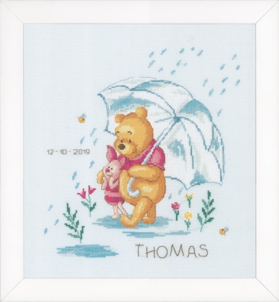 Vervaco borduurpakket PN0172703 winnie the pooh, geboorte, onder de parapluâ€¦