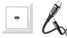 EHMANN 2in1 Bundle: Inbouw USB-laadstation - C 65W Lader, Wit & C-kabel Met Power Delivery (PD), Vermogensmeting (Digitaal Display), 100W Opladen, 480Mbps Gegevensoverdracht, 3m Lengte