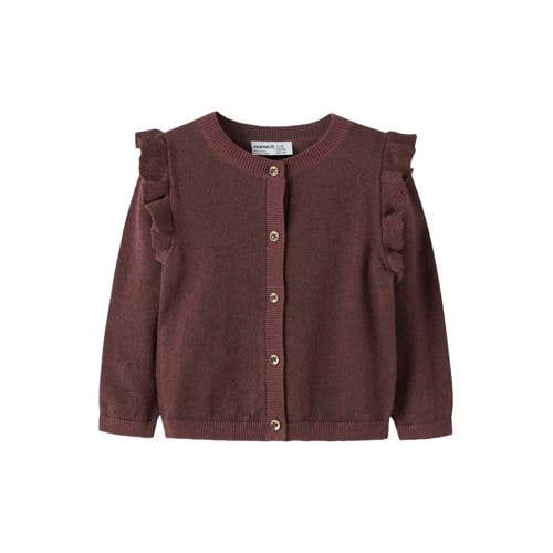 NAME IT MINI rechtvallend gebreide vest met ruches - donkerrood