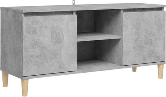 vidaXL TV-meubel met massief houten poten 103,5x35x50 cm betongrijs