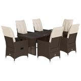 VidaXL 7-delige Tuinset met Kussens, Poly Rattan, Bruin