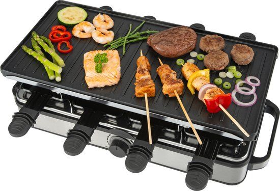Bourgini Gourmette Raclette Pure - Gourmetstel met omkeerbare Grill & Bakplaat - Raclette 8 personen - Zwart