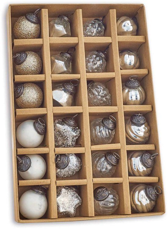 LOBERON Kerstversiering set van 24 Sanary zilverkleurig