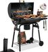 XXL barbecue et fumoir 2-en-1 - Grande surface de cuisson - Châssis avec roues - Acier émaillé porcelaine - Table avant et latérale - Noir
