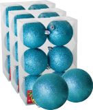 Ger Import 18x stuks kerstballen ijsblauw glitters kunststof diameter 8 cm