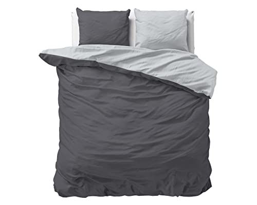 Sleeptime 100% Katoen Dekbedovertrek 200x200 Antraciet/Grijs - 2 Kussenslopen