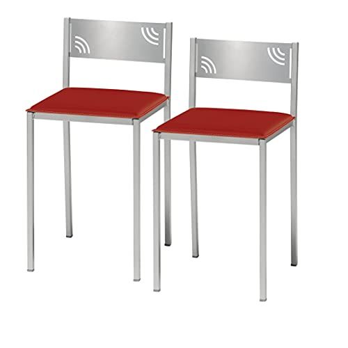 ASTIMESA Twee keukenkrukken met lage rugleuning - rood kunstleer - 45 cm