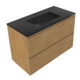 Saniclass Ensemble de meubles de salle de bain Holz Pure - 100x45x62cm - Lavabo en céramique Vygo noir - chêne mat naturel