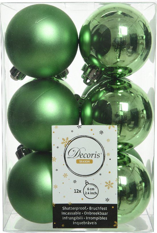 Decoris Kerstballen - 12 stuks - groen - 6 cm - kunststof