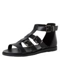 Tamaris - Platte leren sandalen met gesp - Zwart - Maat 36