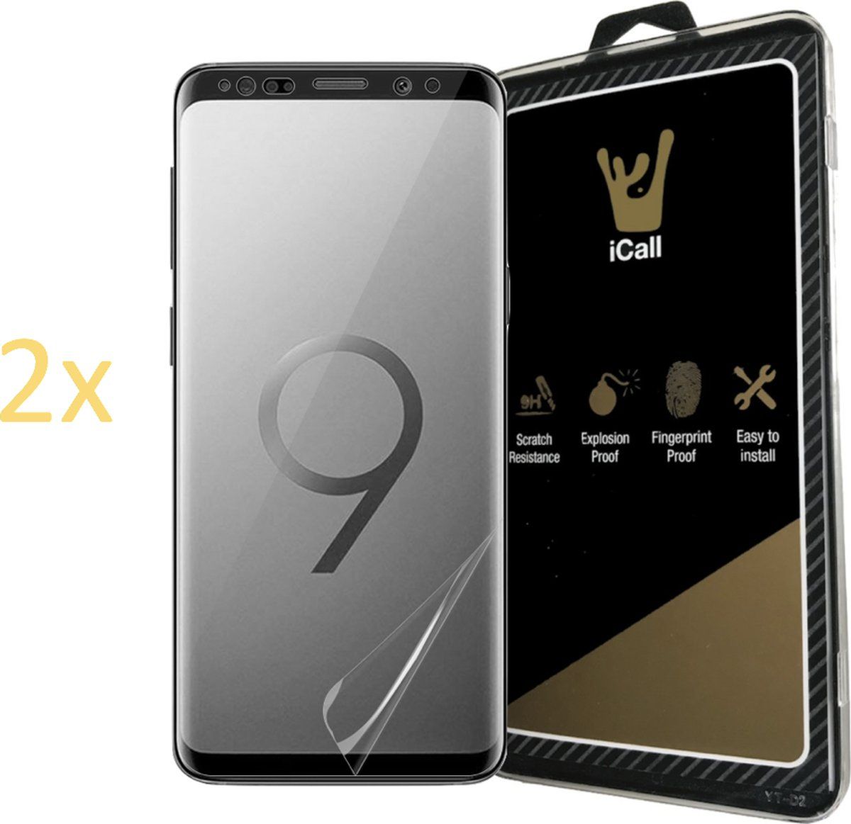 iCall 2x Screenprotector Samsung Galaxy S9 - Glas PET Folie Screen Protector Transparant 0.2mm 9H