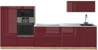 Vicco Complete keukeneenheid Fame-Line, Bordeauxrode hoogglans/Goudkleurig Eiken, 340 cm, WB Marmer