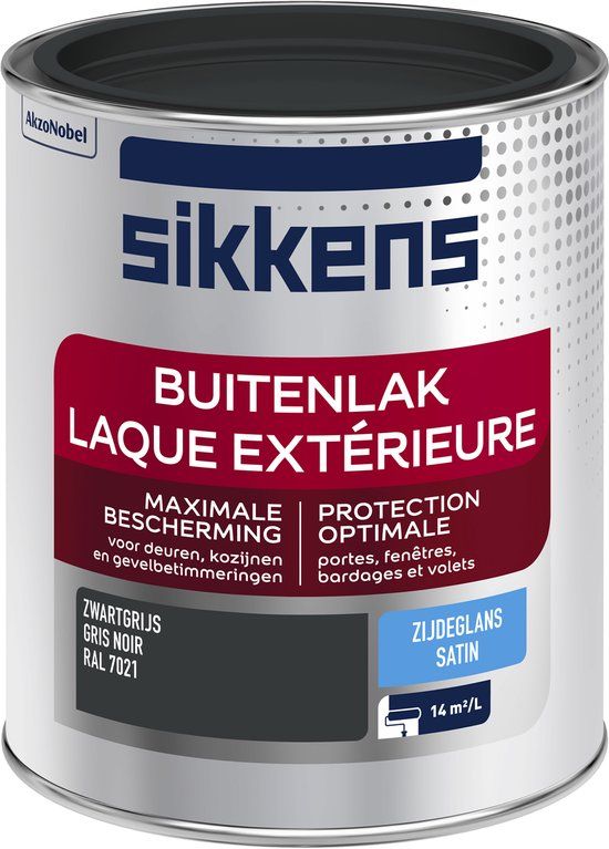 Sikkens Buitenlak - Zijdeglans - RAL 7021 - 0.75L - Voor Buiten - Hout - 8711113124683