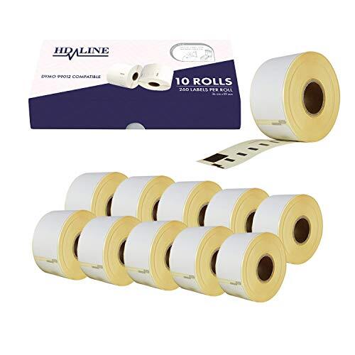 HD-Line Dymo etiketten voor labelwriter 99012 - 10 rollen Pack etiketten x 260 st. per rol = 2600 etiketten, zelfklevend, compatibel met Dymo labelwriter & Seiko labelprinter, 89 x 36 mm