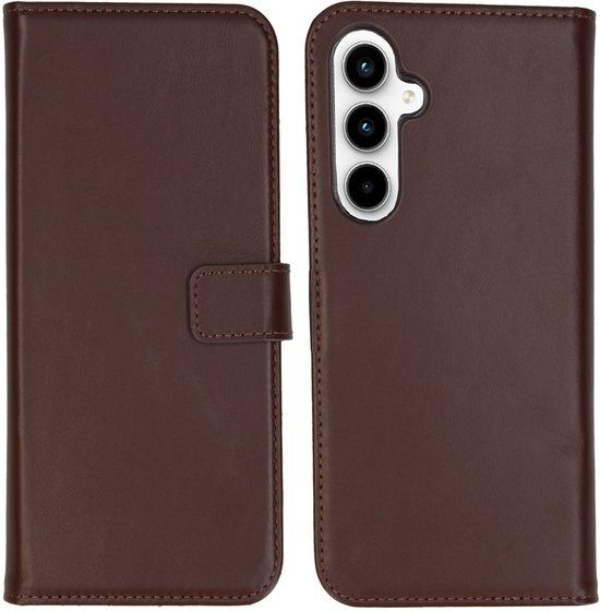Selencia Hoesje - Geschikt voor Samsung Galaxy A55 (5G) - Echt Lederen Bookcase - Donkerbruin