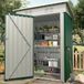 Metalen gereedschapsschuur met schuin dak en afsluitbare poort, compacte metalen gereedschapsschuur voor tuin, achtertuin, terras (bruin)