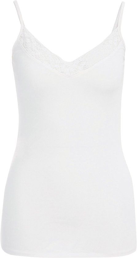 WE Fashion Dames singlet met kant - Off-white
