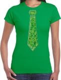 Bellatio Decorations Verkleed shirt dames - stropdas paillet groen - groen - carnaval - foute party M