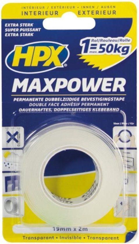 HPX Max Power Transparent bevestigingstape - 19mm x 16,5m