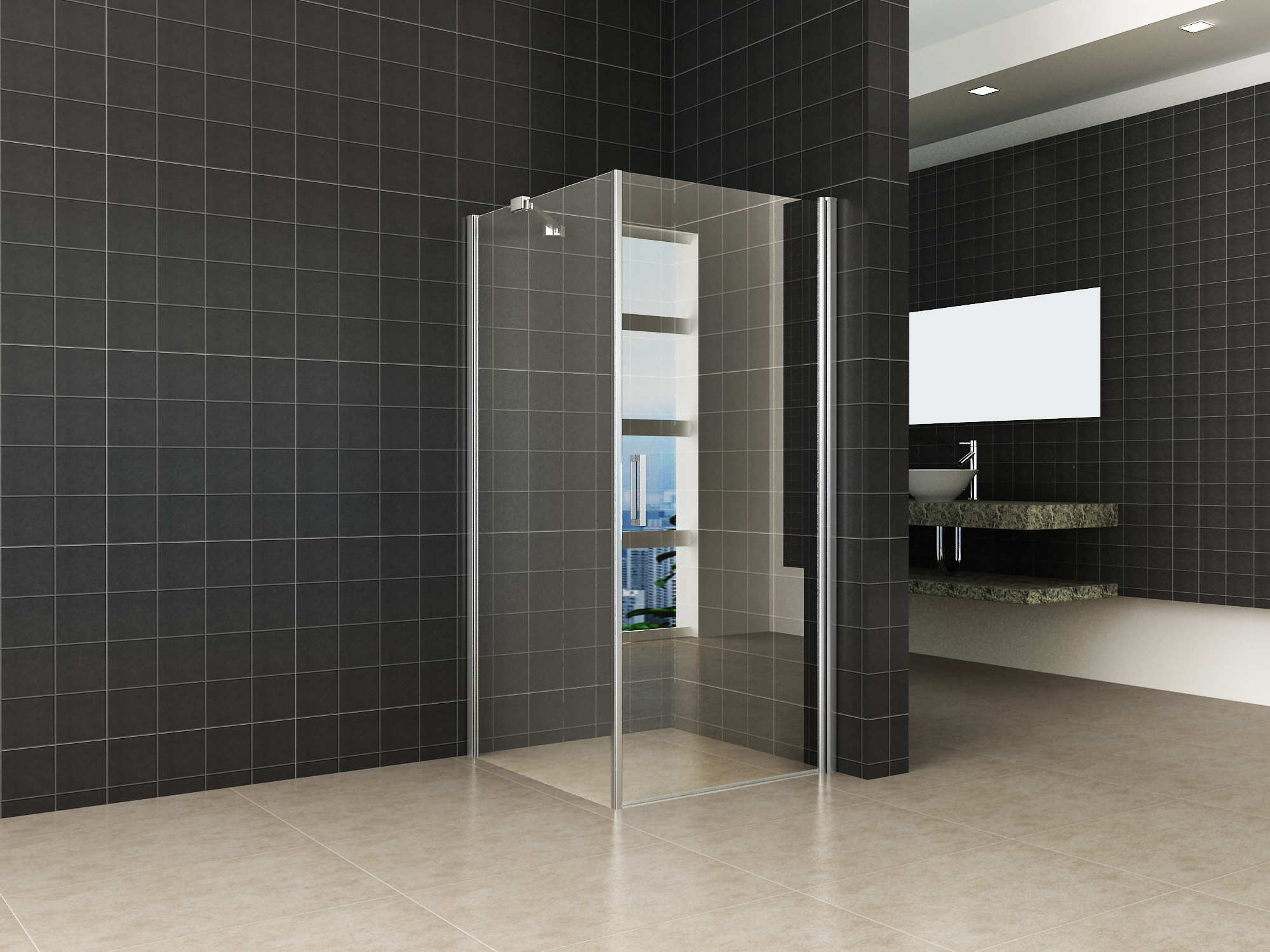 Praya Shower Swingdeur met zijwand 90x90x200 chroom 8mm dik NANO glas
