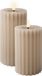 Lumineo Luxe LED bougies/stompkaarsen - 2x st - lichtgrijs - ribbel - D7,5 cm - timer