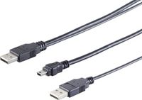 3x USB-A Y-adapterkabel naar Mini-B 5-pins – USB 2.0 Hi-Speed ??480 Mbit/s – Dubbele USB-voeding – Zwart – 0,5 meter