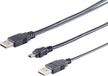 3x USB-A Y-adapterkabel naar Mini-B 5-pins – USB 2.0 Hi-Speed ??480 Mbit/s – Dubbele USB-voeding – Zwart – 0,5 meter