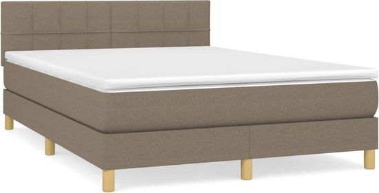 vidaXL Boxspring met matras stof taupe 140x200 cm