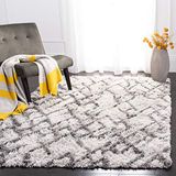 SAFAVIEH Horizon Shag Collection HZN894F Modern Abstract Non-Shedding 5 cm Dikke Woonkamer Slaapkamer Entreetapijt Accent Area Tapijt 7,5 cm x 12,4 cm Grijs/Ivoor