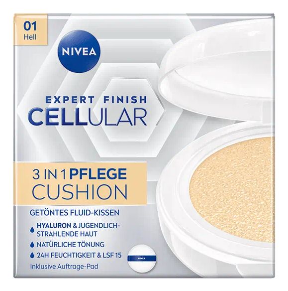 NIVEA Cellular Expert Finish 3-in-1 Cushion Care anti-rimpel crème hyaluronzuur foundation, lichte kleur, 15 g