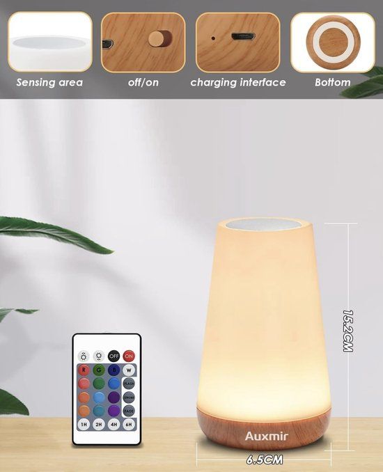 Auxmir Lampe de Chevet Veilleuse LED Lampe d'Ambiance Chambre Lampe Nuit Tactile avec 13 Couleurs RGB, Rechargeable USB, Lampe de Table Télécommande pour Chambre à Coucher Salon Camping